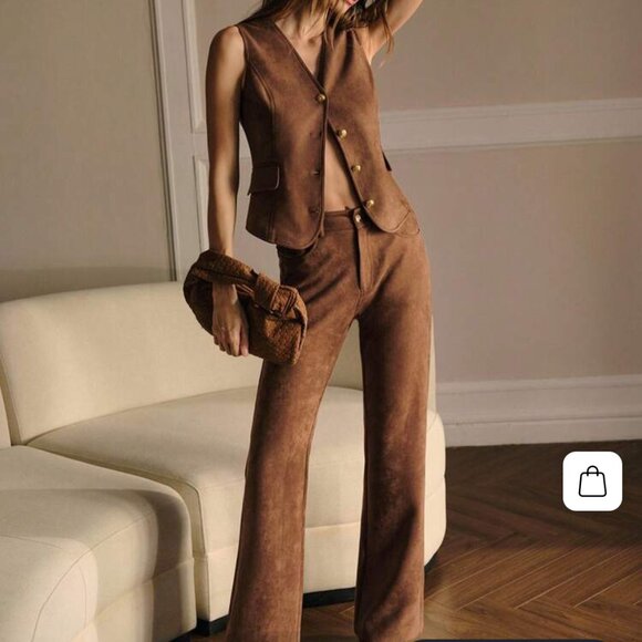 motf Pants - nwt MOTF vegan suede flap detail vest and pants set! $280 retail s small